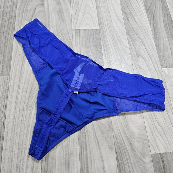 Hustler Dola Blue Lace and Mesh High Waisted Thong Panty Size US 20 - Picture 2 of 5